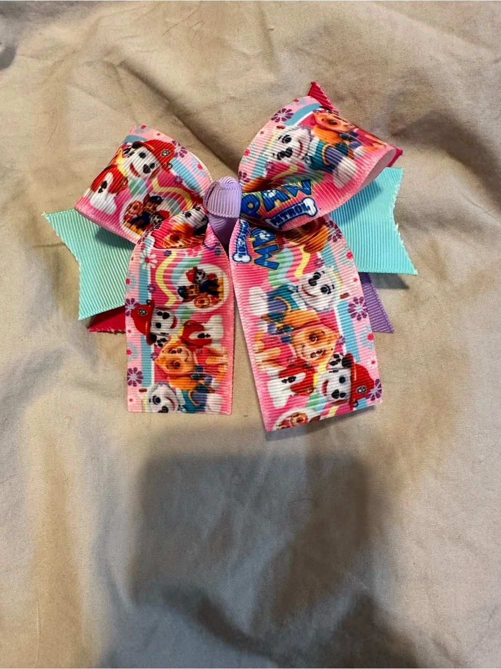 Paw Patrol Pink & Aqua Layered Kids Hair Bow